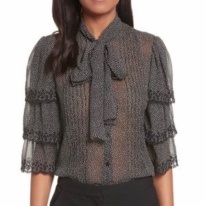 Rebecca Taylor Tiered Eyelet Sleeve TieNeck Blouse